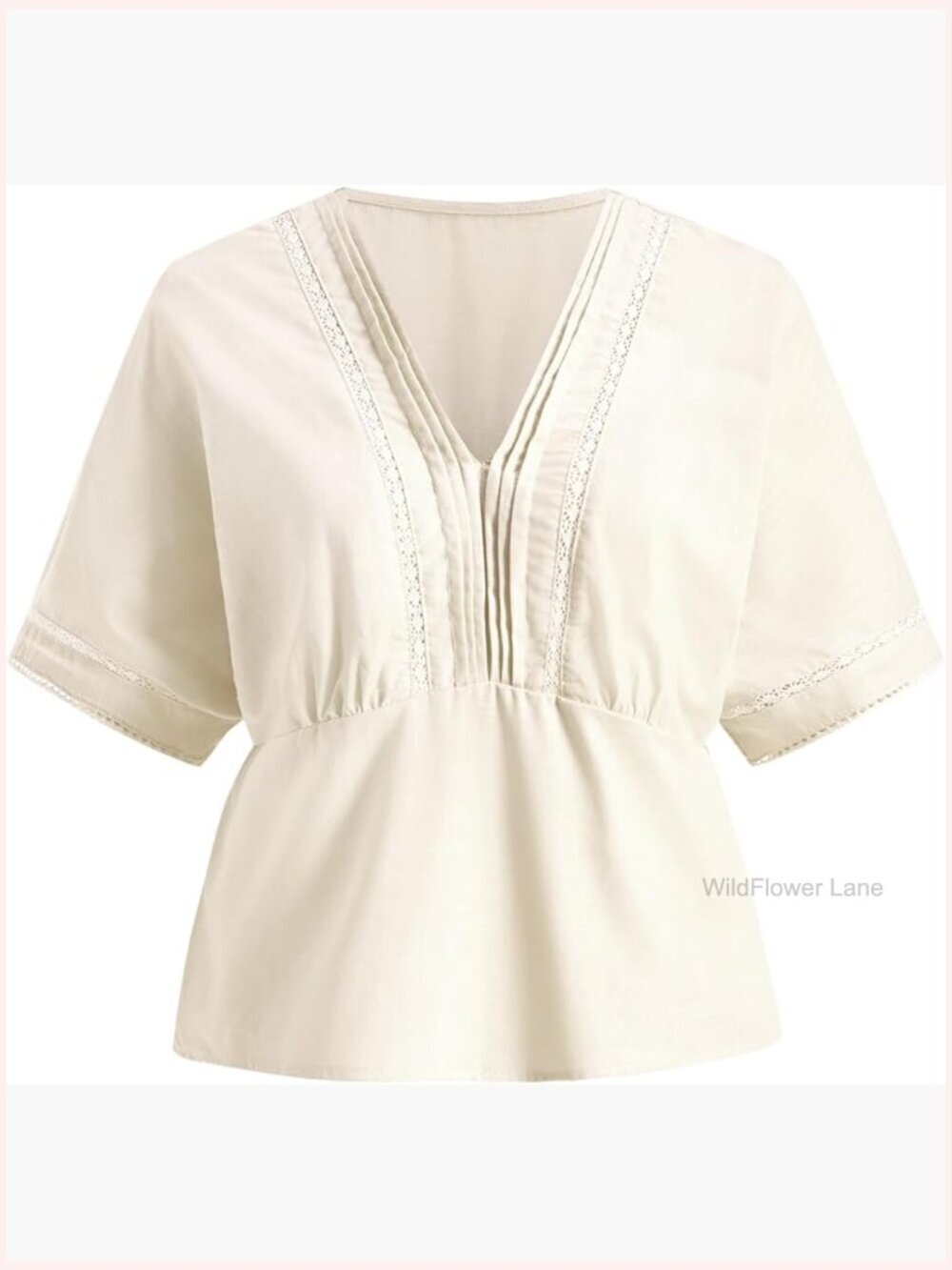 Lace V Neck Half Sleeve Peasant Blouse - Soft & Breathable